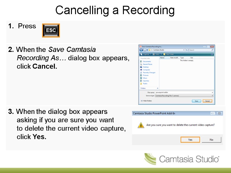 Cancelling a Recording